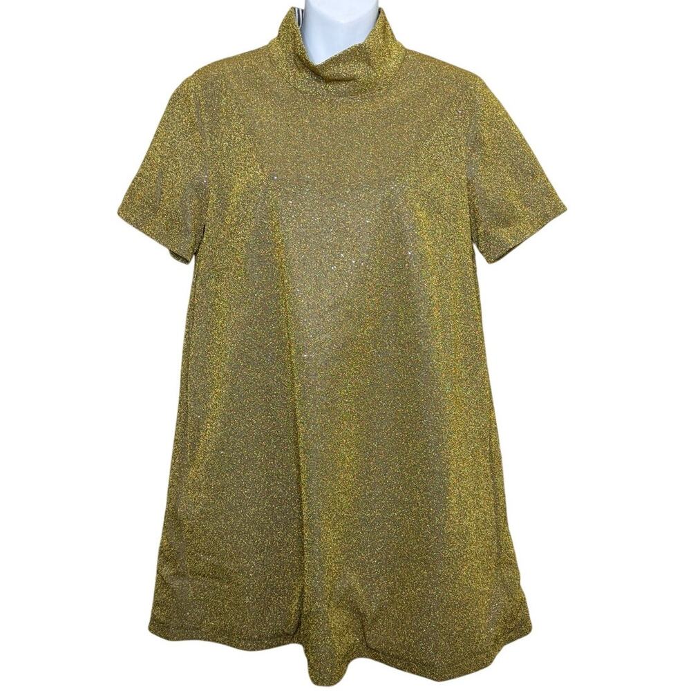 Buru Short Sleeve Mod Mini Dress Gold Sparkle Size XS New with tags